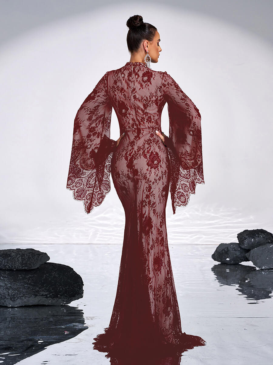 Long Sleeve Lace Evening Dress