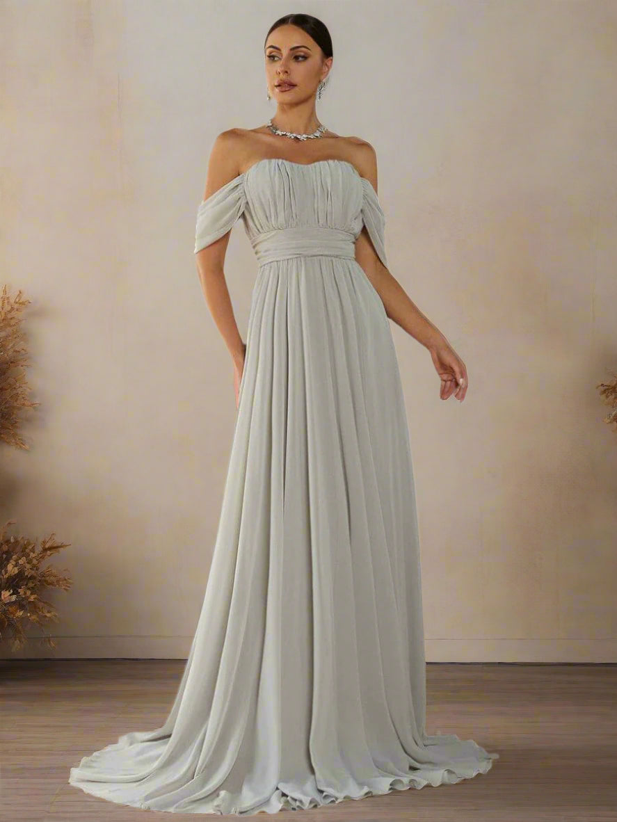 Off Shoulder Ruched Evening Dress
