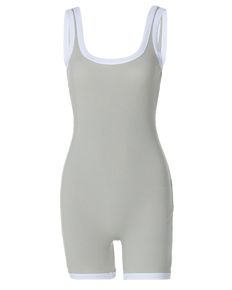 U-neck Contrast Suspender Tight Sports Yoga Jumpsuit