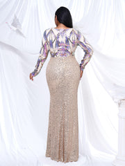Plus Size Long Sleeve Split Maxi Dress
