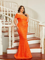 Plus Off Shoulder Mermaid Strapless Sequin Dress PWY46