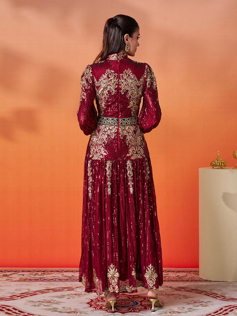 Lantern Sleeve Sequin Maxi Dress