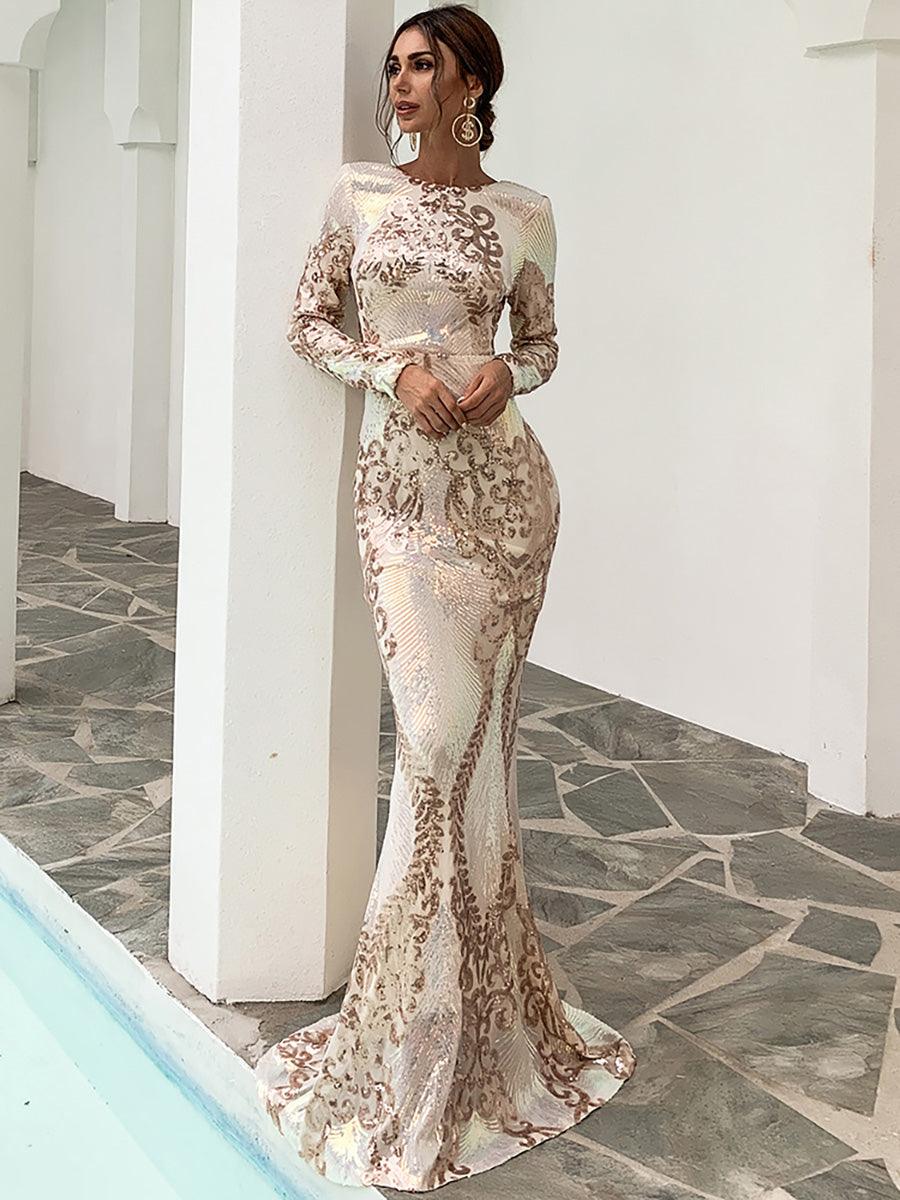 Graphic Sequin Mermaid Fromal Dress
