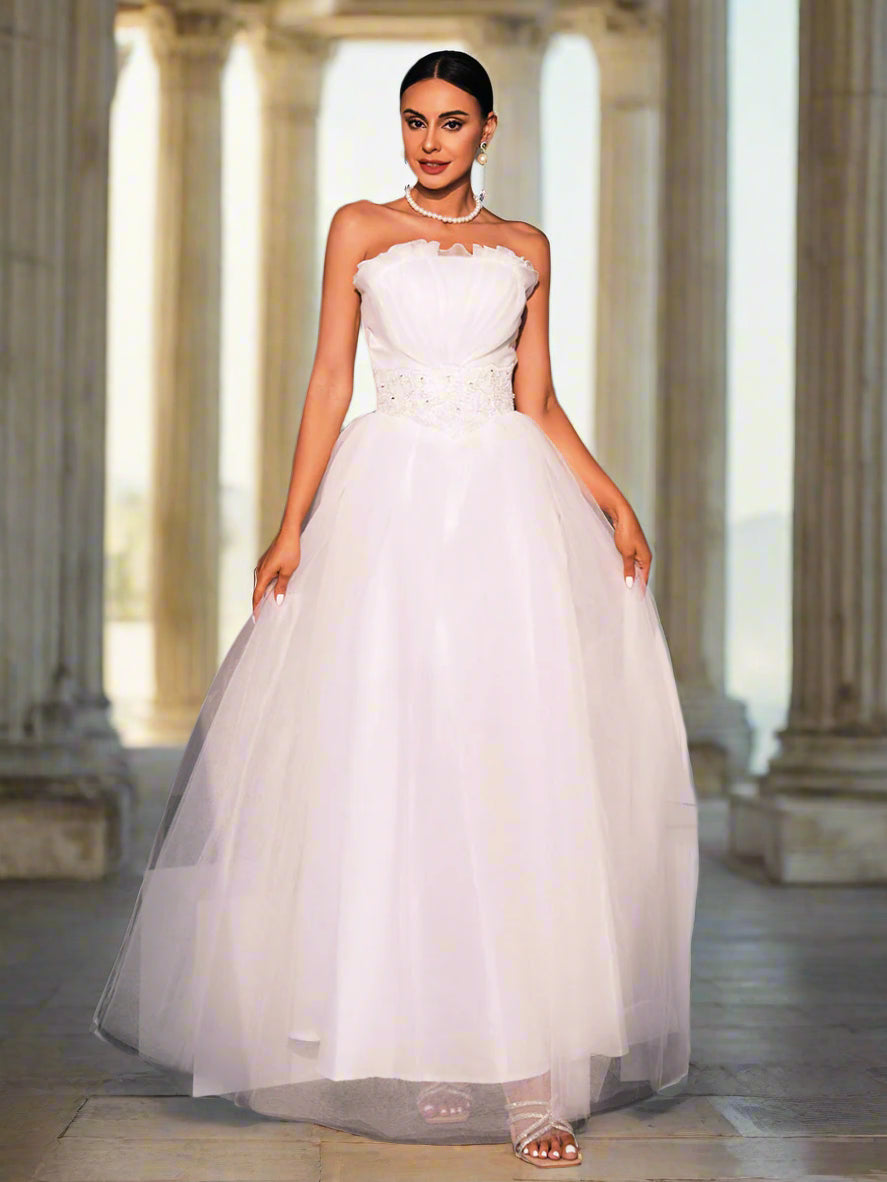 Embroidered Sheath Strappy Wedding Dress