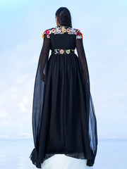 Plus Embroidered Floral Chiffon A-line Prom Dress