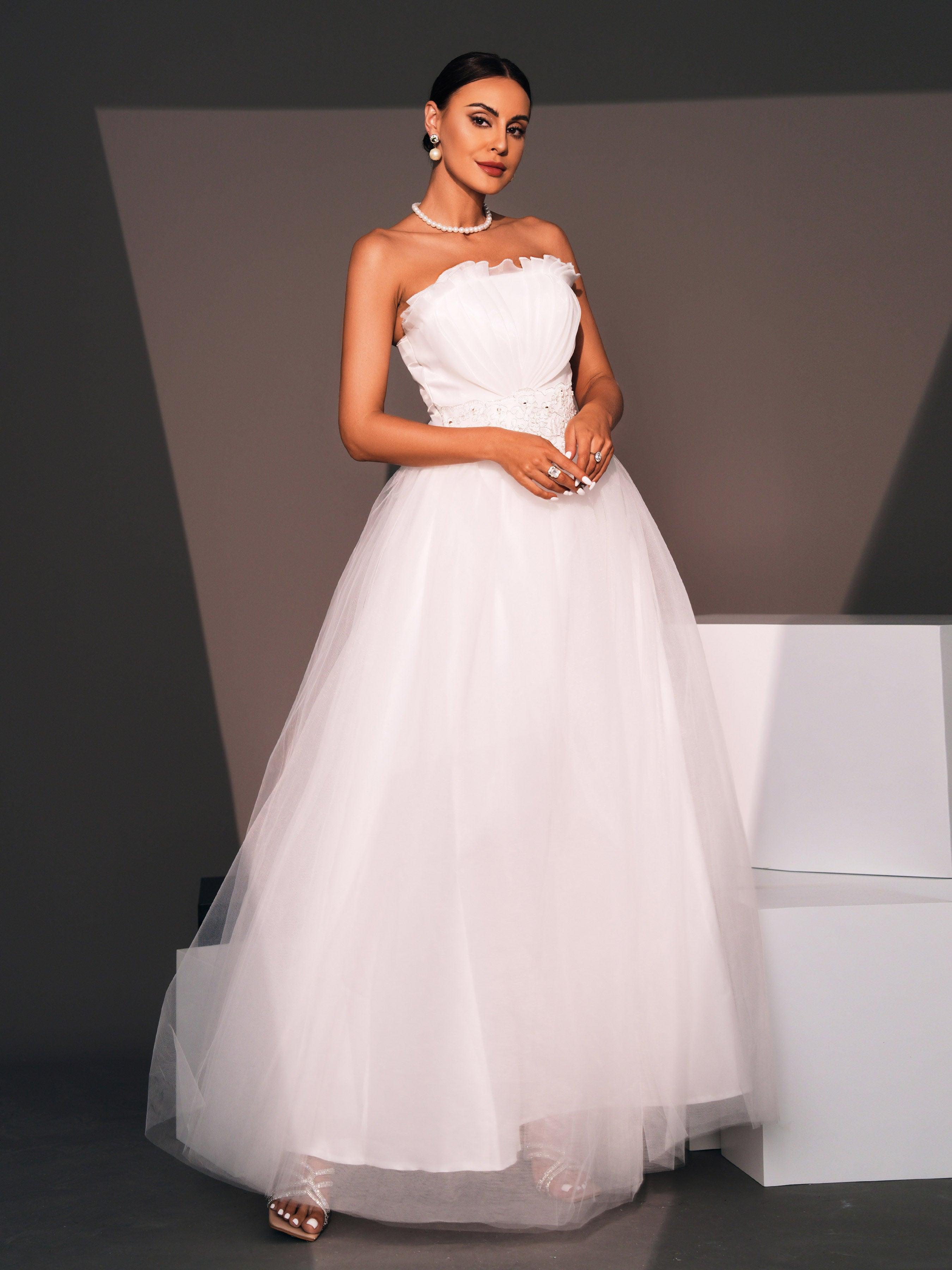 Embroidered Sheath Strappy Wedding Dress