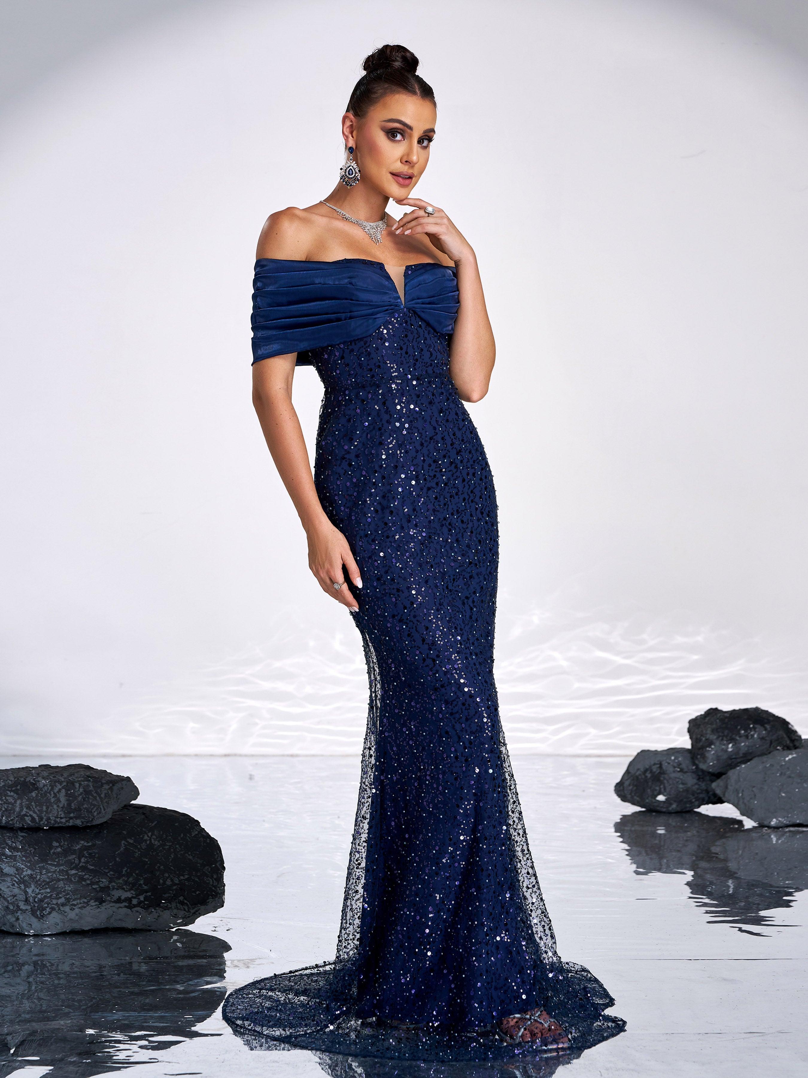 Sparkling Sequin Strapless Evening Gown Dresses