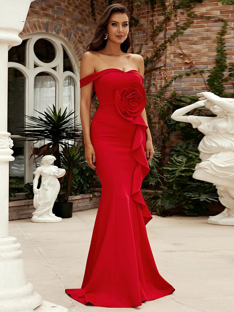 Off Shoulder Ruffled Evening Dress