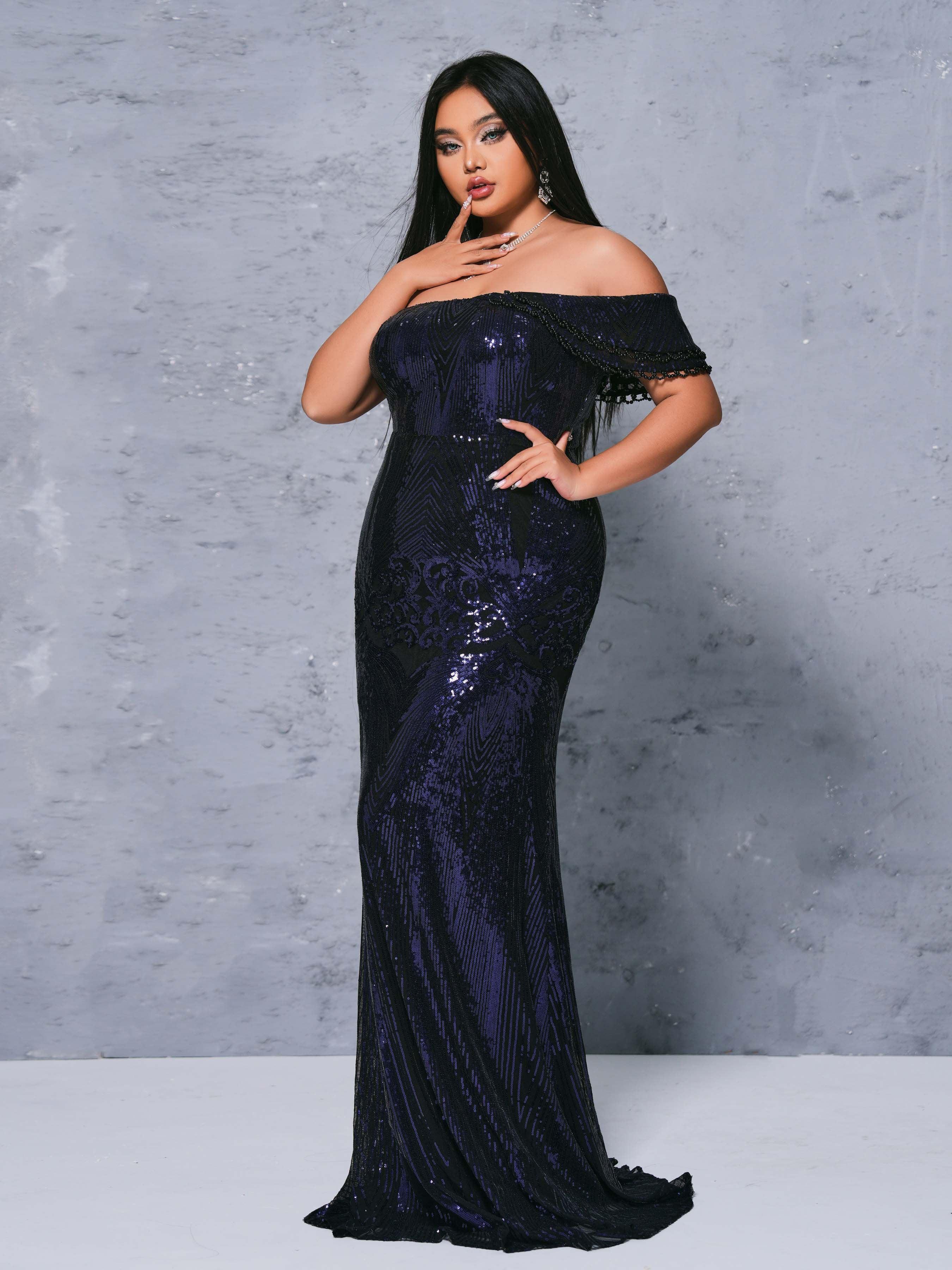 Plus Cutout One Shoulder Mermaid Sequin Dress