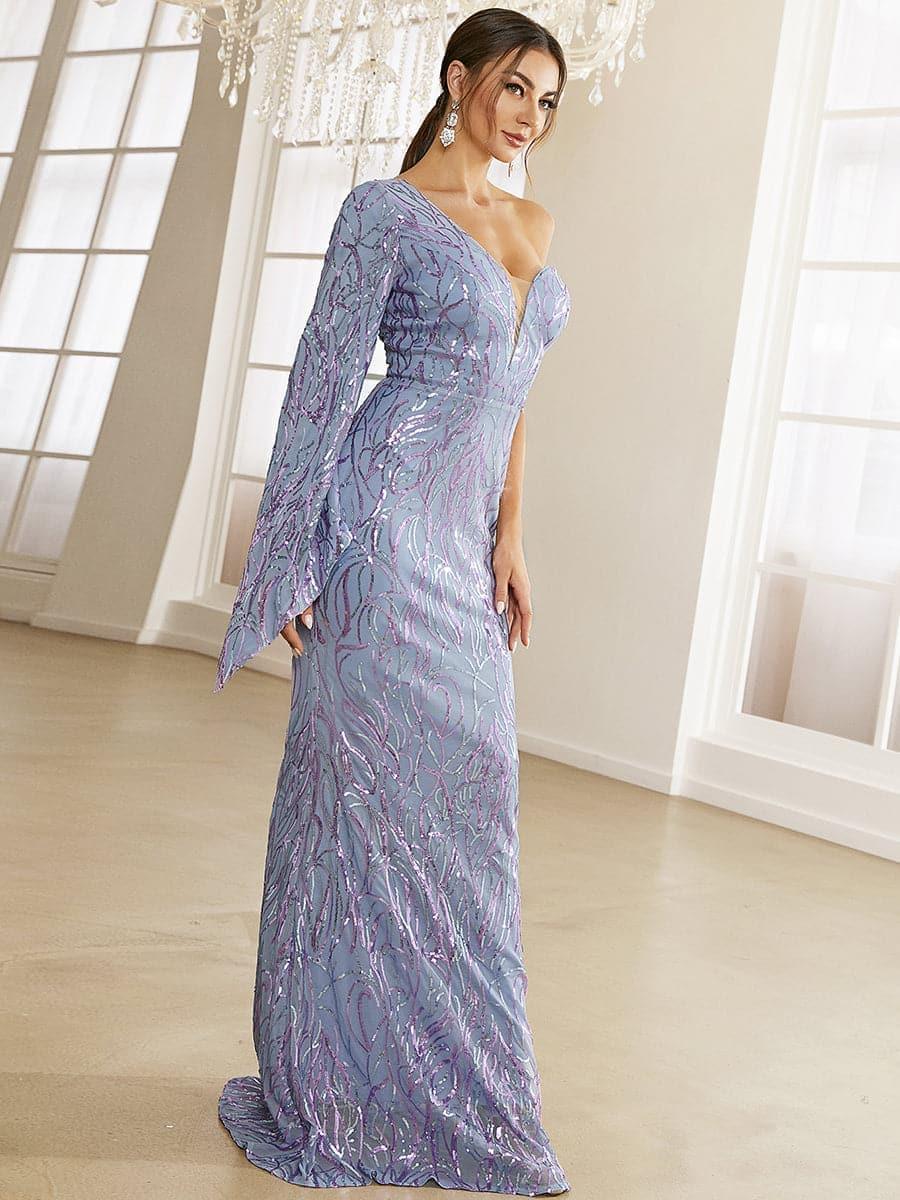Sweetheart One Shoulder Off Purple Sequin Prom Dress