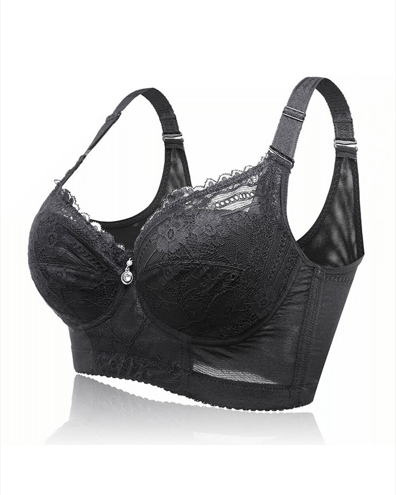 Embroidery Longline Push Up Bra