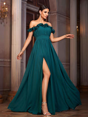 Green Ruffled A-line Prom Dress