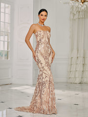 Strapless Mermaid Sequin Maxi Dress