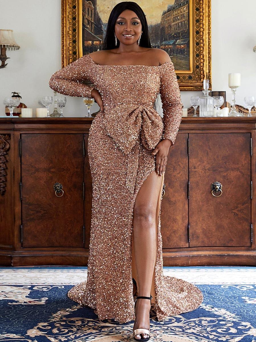 Plus Size Bow Knot Split Formal Dress