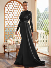 Draping Long Sleeve Sequin Formal Dress