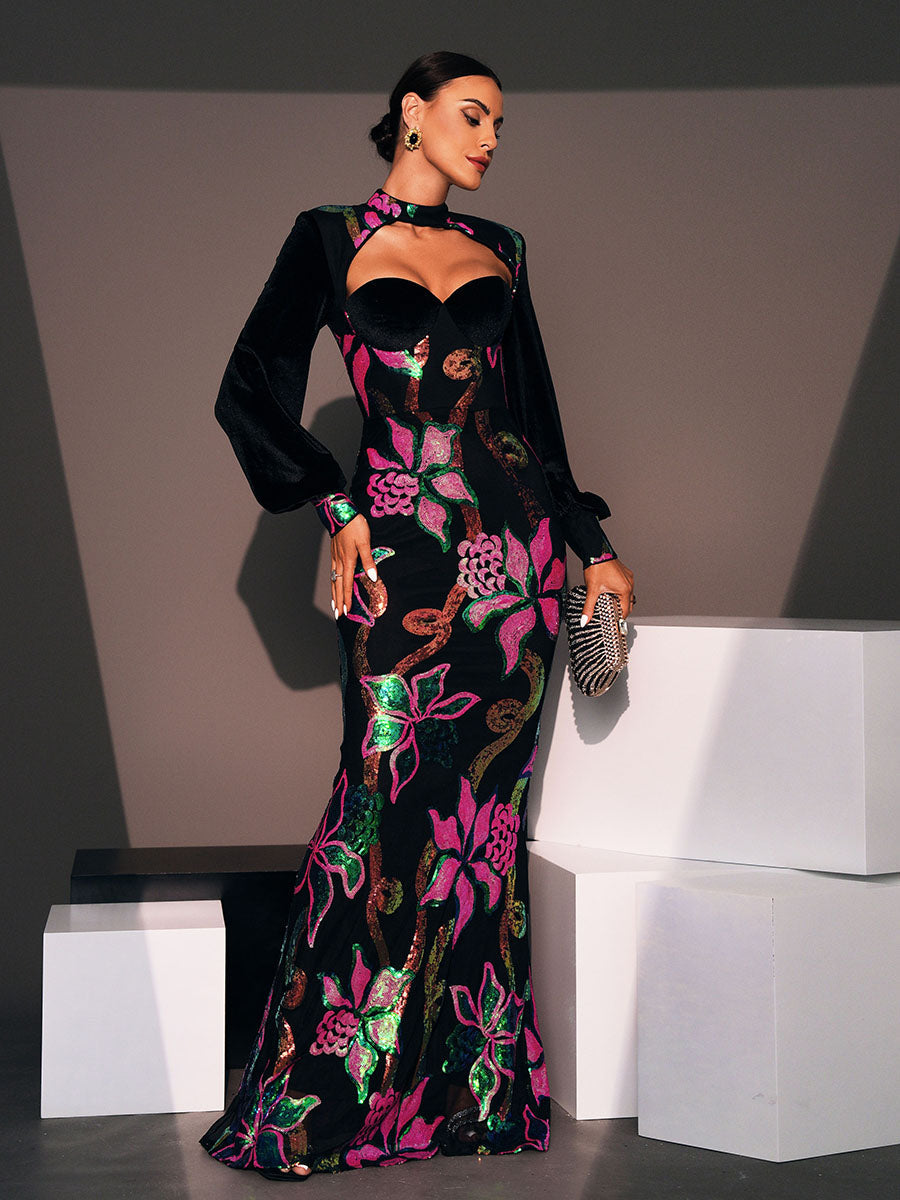 Cutout Lantern Sleeve Mermaid Dress