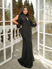 Plus Stand Collar Cutout Mermaid Black Dress