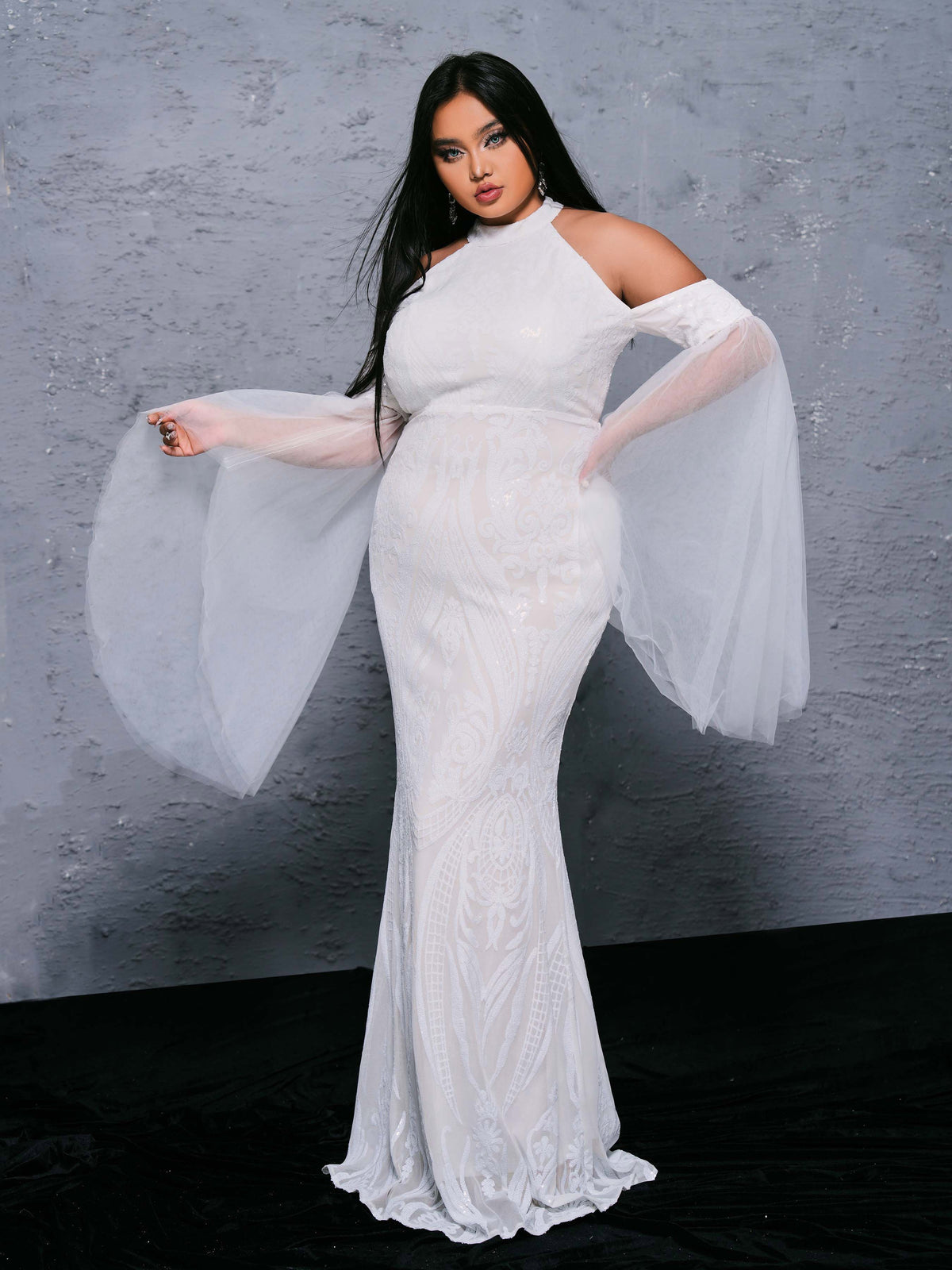 Plus Cold Shoulder Mermaid Formal Dress