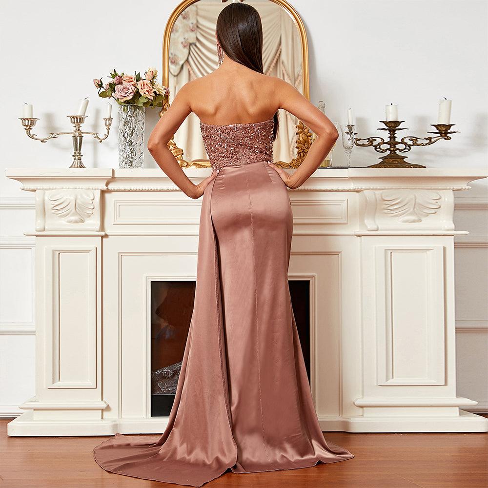 Tube Top High Split Satin Prom Dress