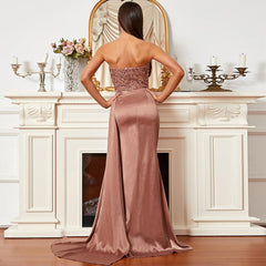 Tube Top High Split Satin Prom Dress