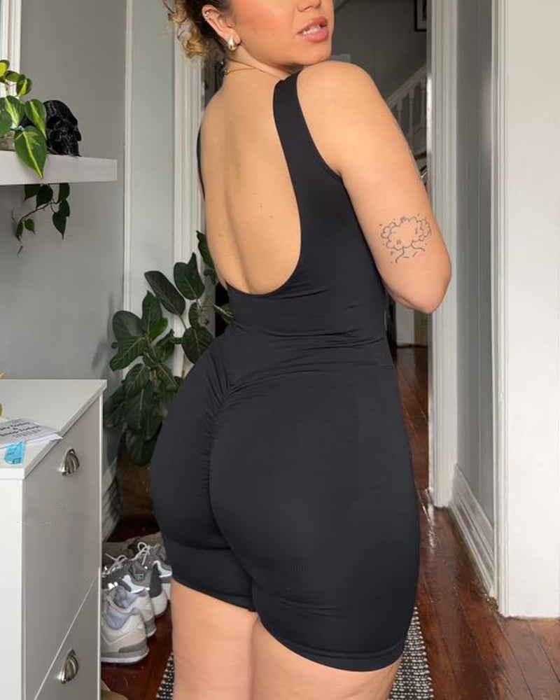 Seamless Rompers Stretchy Low Back Yoga Onesie