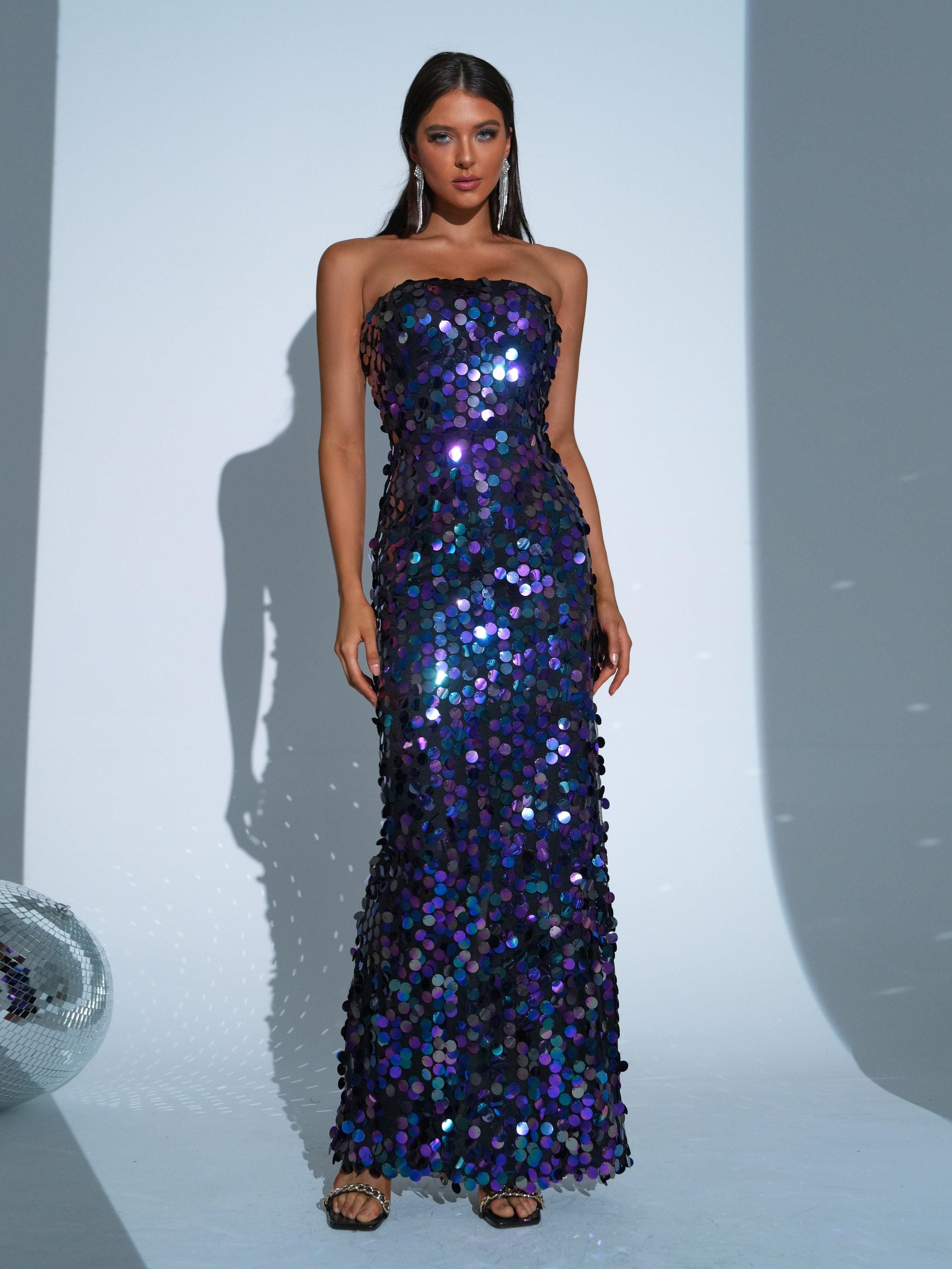 Tube Top Sequin Blue Maxi Dress