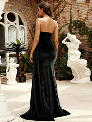 Strapless Velvet Maxi Prom Dress