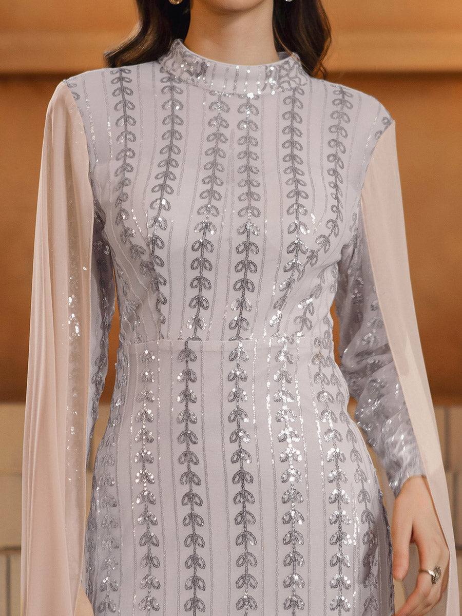 Stand Collar Leaf Sequin Arabian Dress