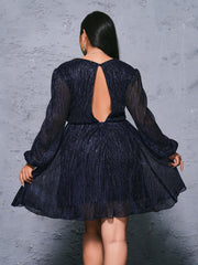 Plus Cutout V-neck Pleated Mini Dress