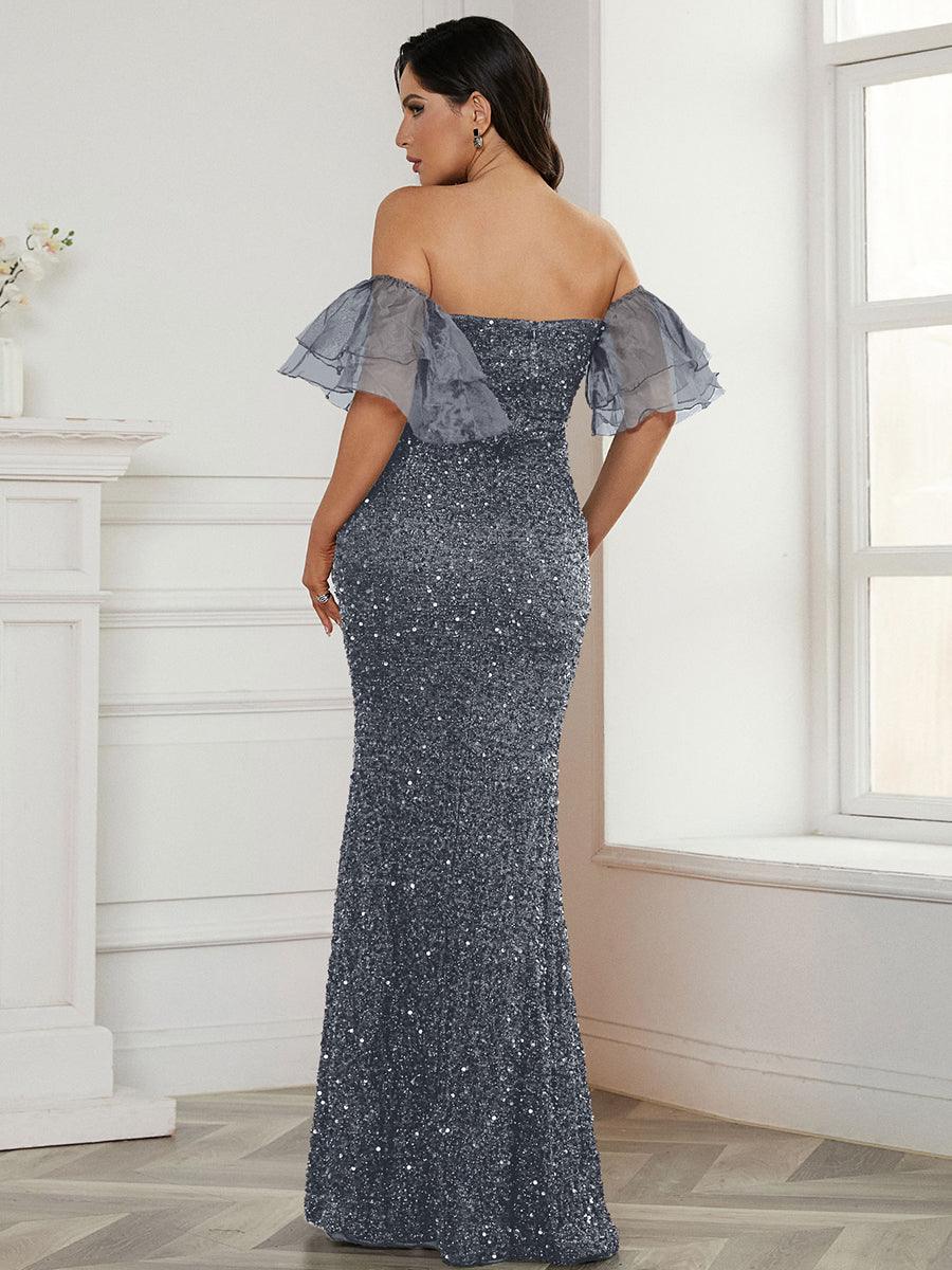 Off Shoulder Black Sequin Prom Dress