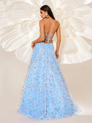 Open Back Floral Decor Elegant Prom Dress