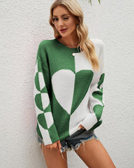 Contrast Color Heart Sweater