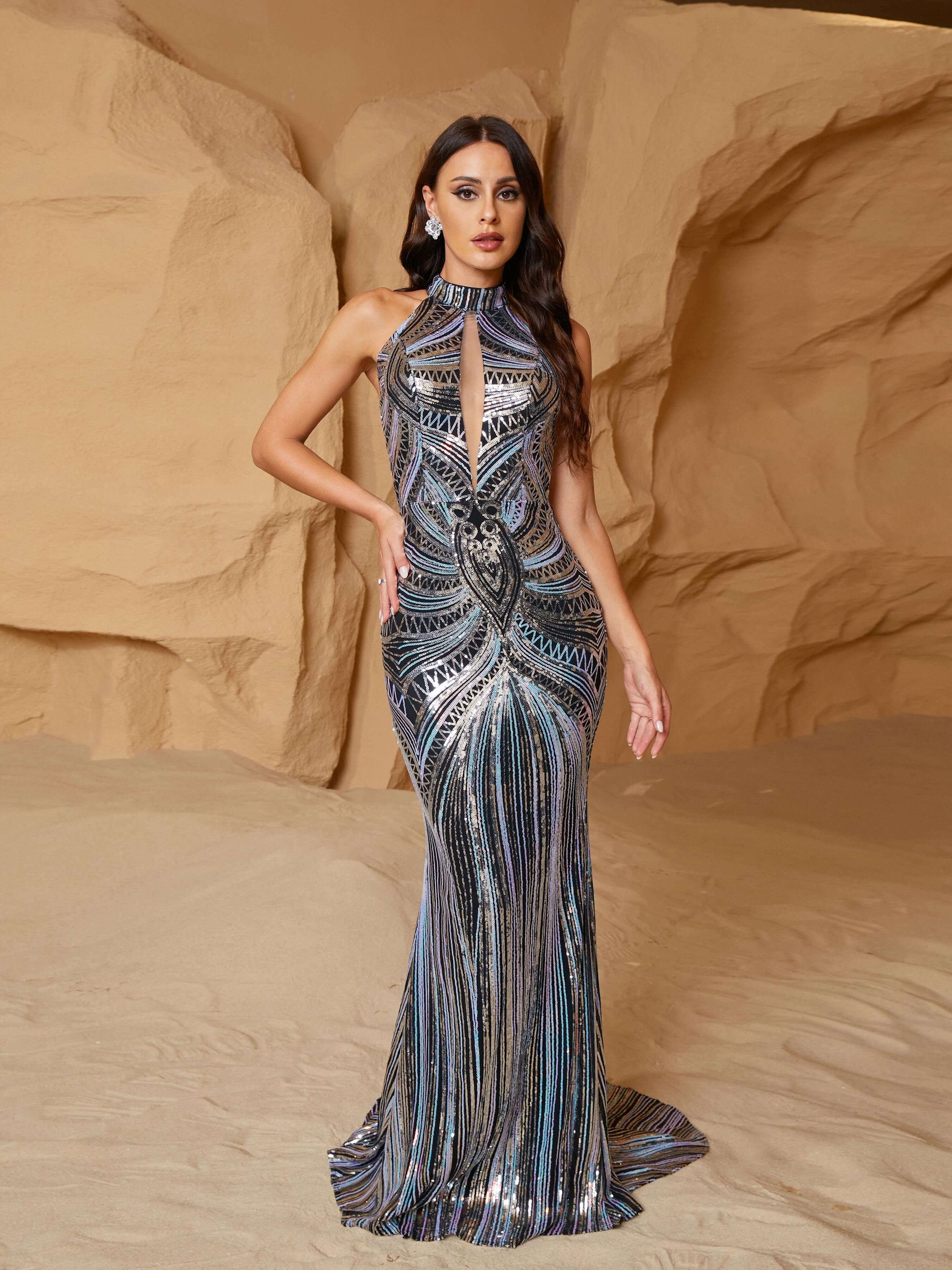 Cold Shoulder Cutout Sequin Dress
