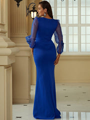 Lantern Sleeves Sweetheart Neck Mermaid Hem Blue Prom Dress