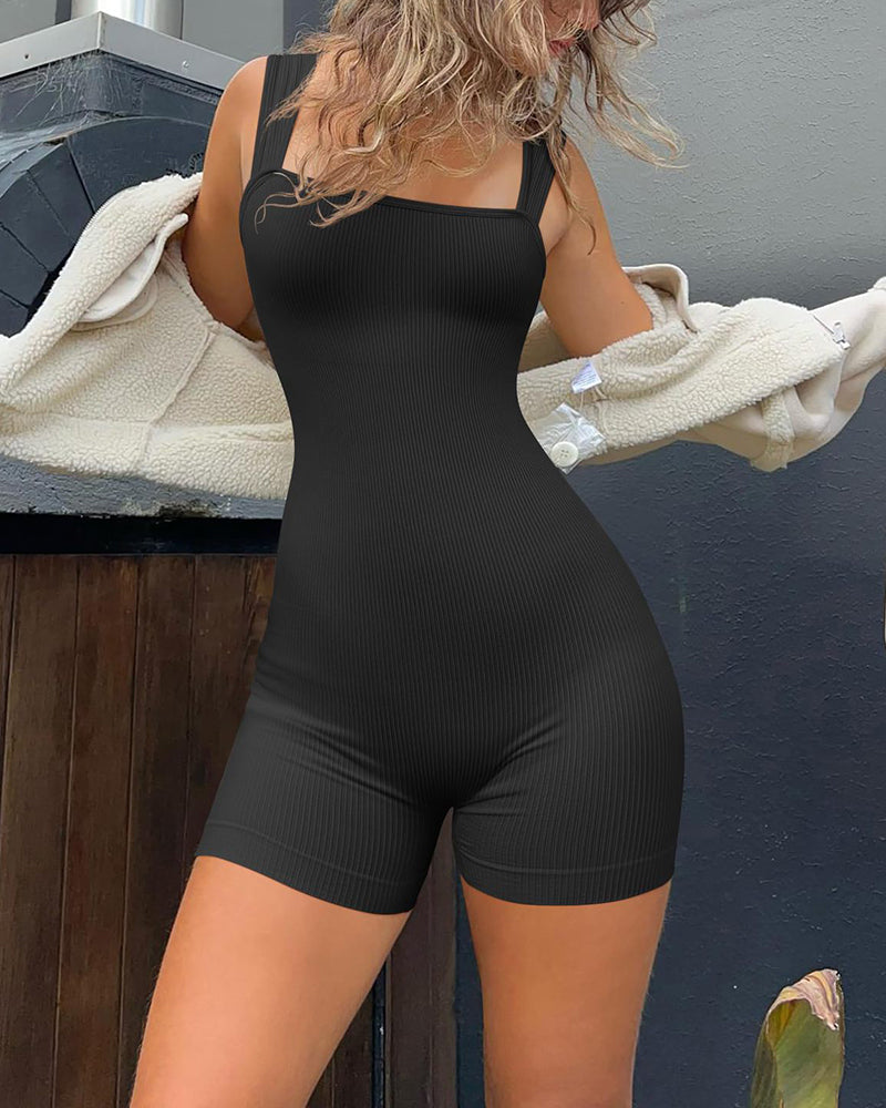 Square Neck Sleeveless Strappy Sleeveless Exercise Rompers jumpsuit