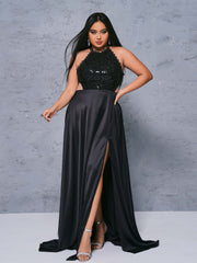 Plus Size Cutout Halter Split Dress