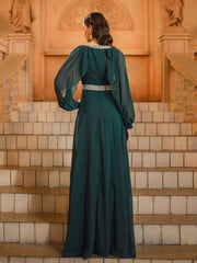 Green Long Sleeve A-line Muslim Dress