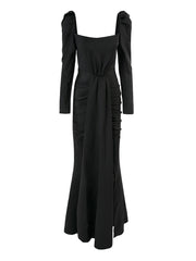 Puff Long Sleeve Split Black Mermaid Prom Dress