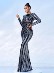 Backless Crew Neck Rosegold Sequin Dress