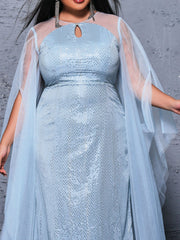 Plus Panel Sequin Cutout Maxi Dress