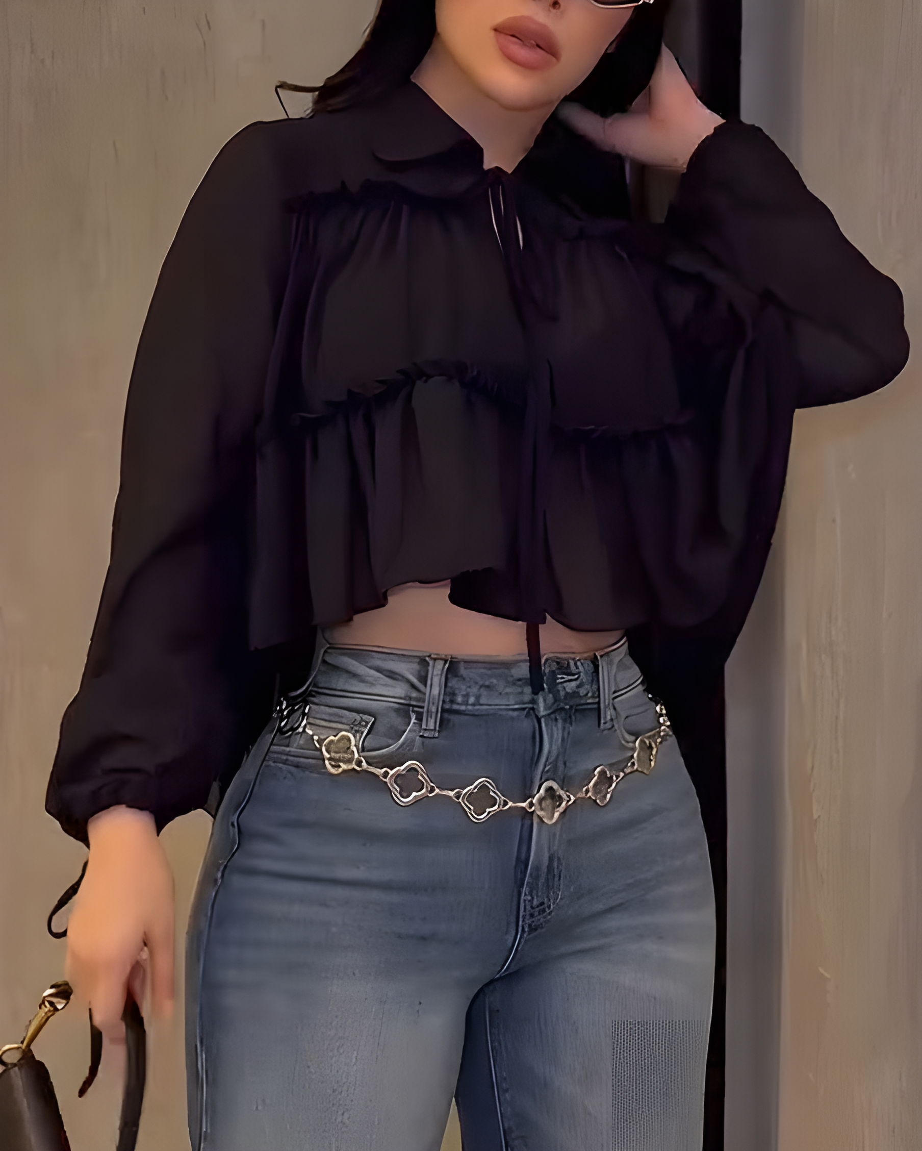 Chiffon Ruffle Long Sleeve Shirt