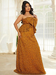 Plus Size Ruffle Bow Sequin Ginger Evening Dress