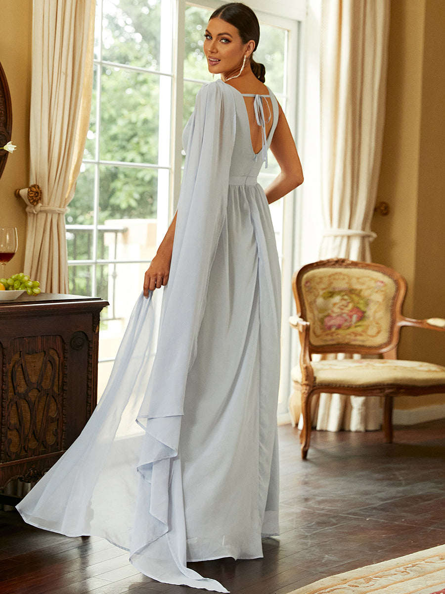 Gray Chiffon Cutout Elegant Draped Prom Dress