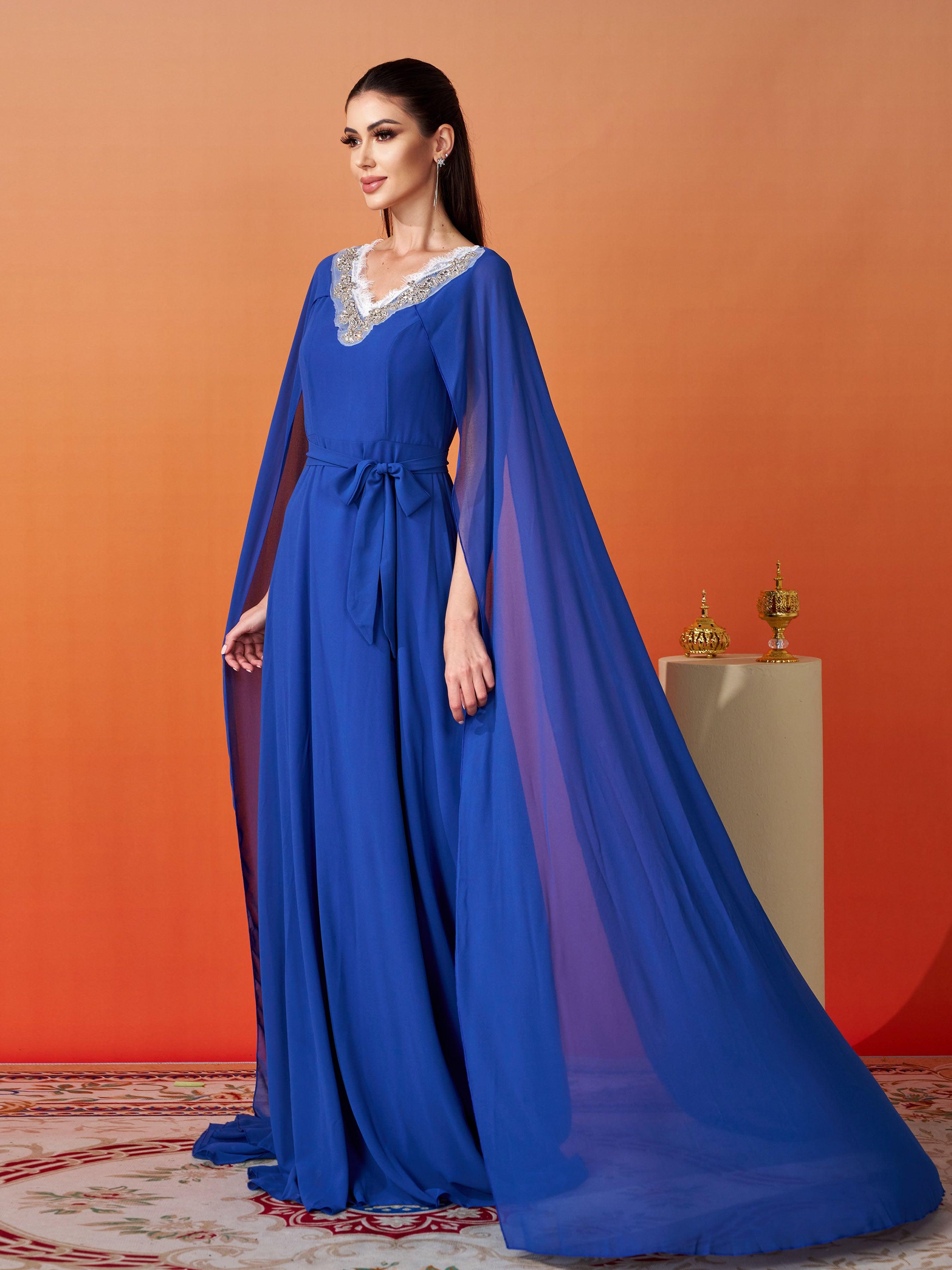 Embroidery Cape Sleeve Wedding Guest Dress