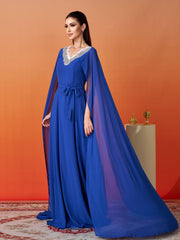 Embroidery Cape Sleeve Wedding Guest Dress