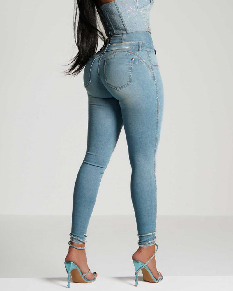 High-Waisted Back-Zip Skinny Jeans