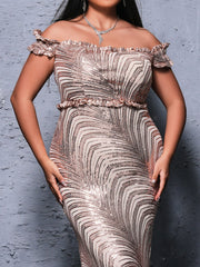 Plus Off Shoulder Mermaid Sequin Dress