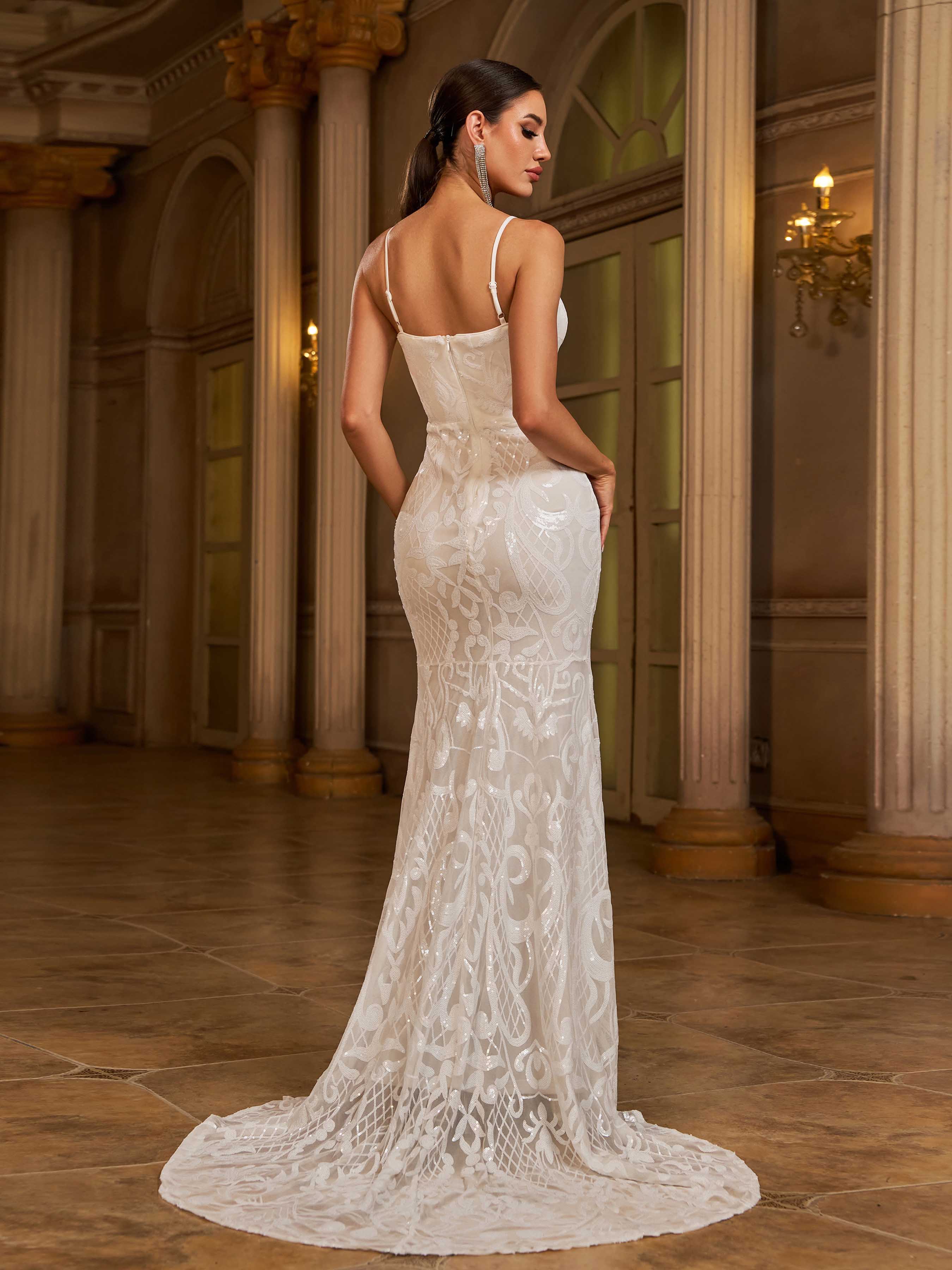 Spaghetti V Neck Mermaid Wedding Dress