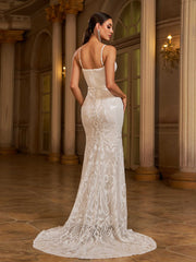 Spaghetti V Neck Mermaid Wedding Dress