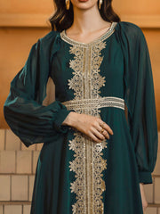 Green Long Sleeve A-line Muslim Dress